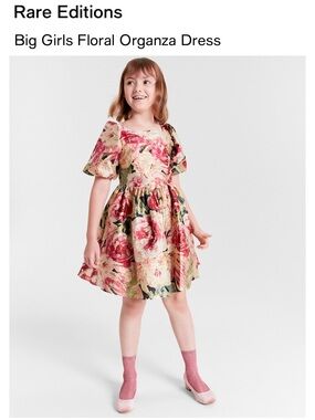 Rare Editions Floral Organza Party Dress in Pink and Green